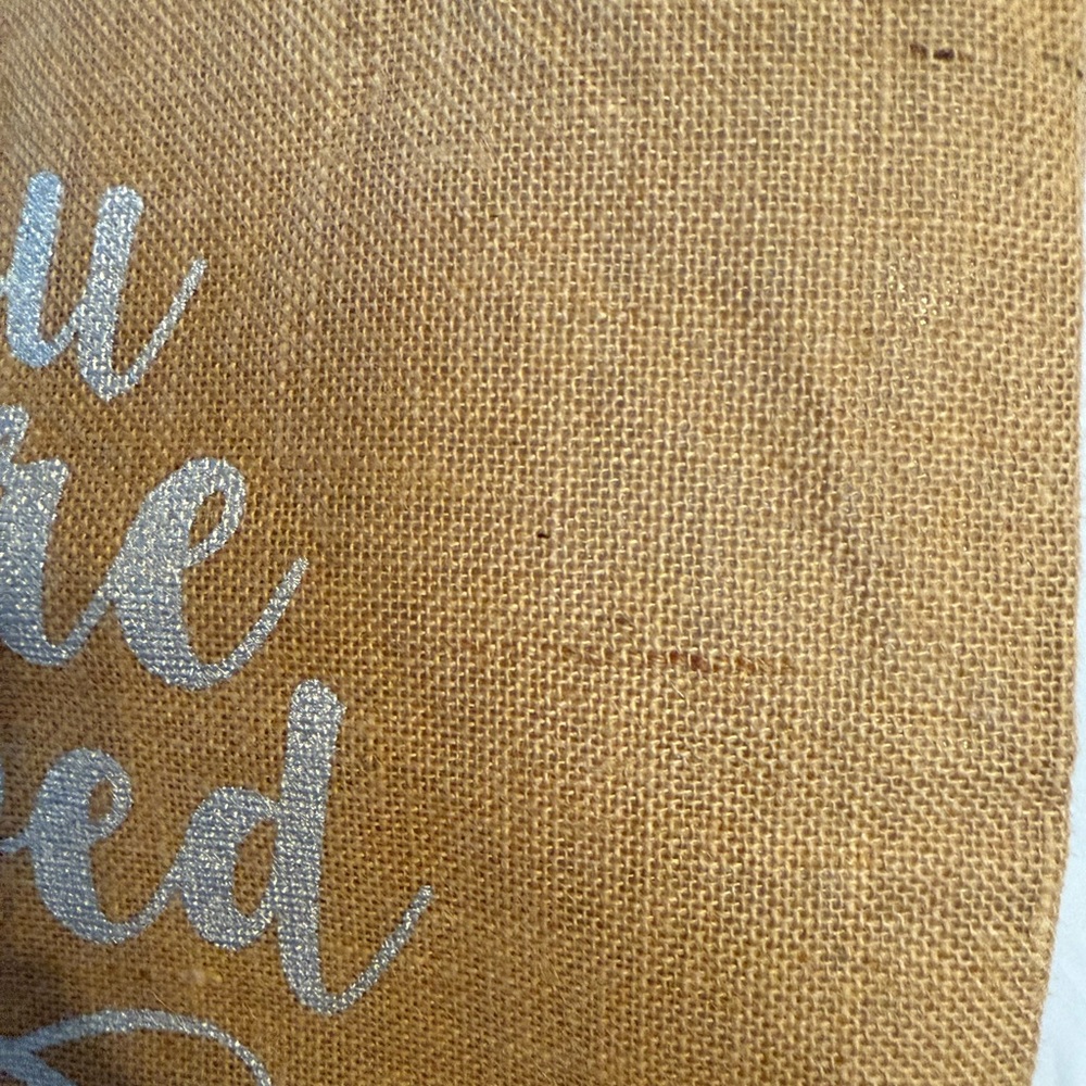 Tan Jute “You Are Loved” Tote Bag with Black Handles - Picture 4 of 9